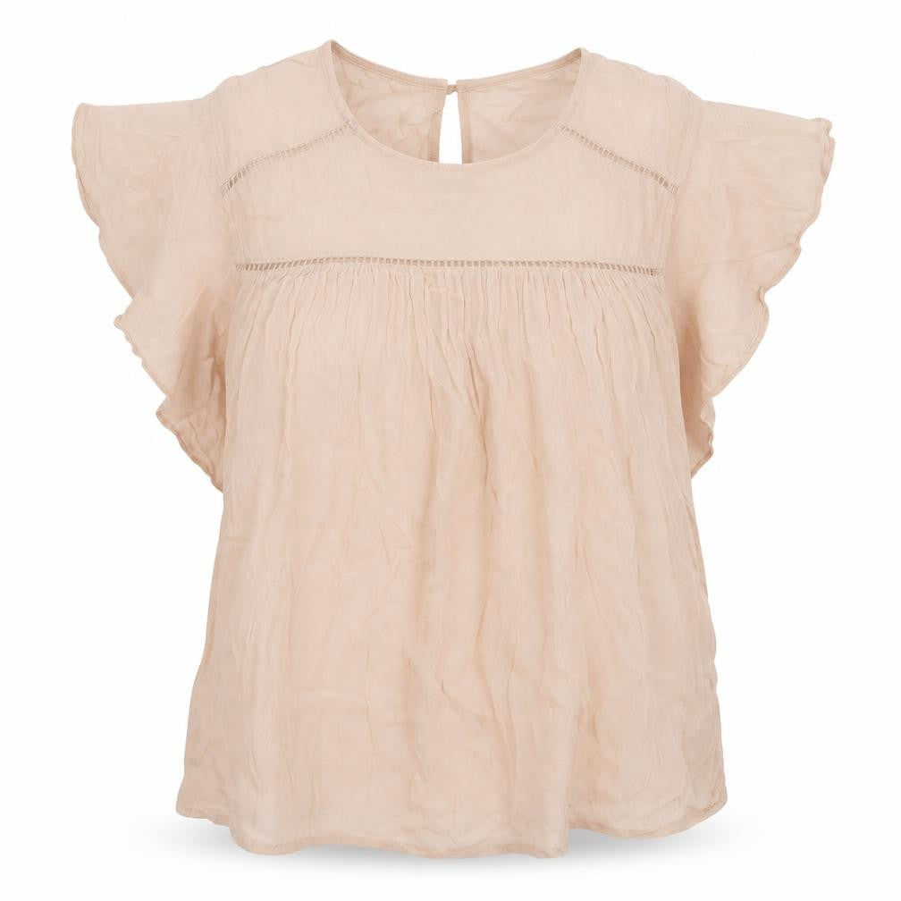 Front view of Next Women's Beige Blouse UK, size 14, Flutter Sleeve