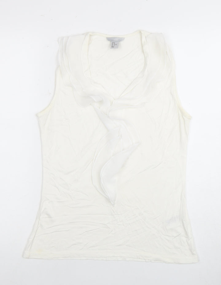 H&M Women's White V-Neck Blouse, Size 12, Casual Summer Wear