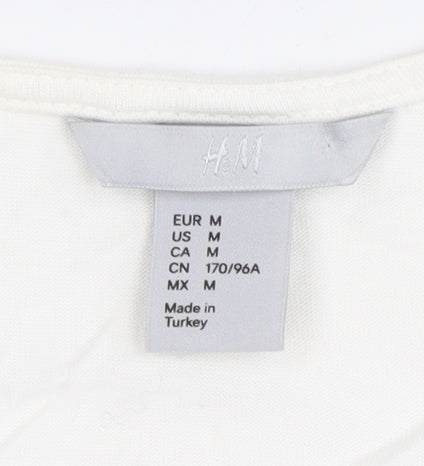 H&M Women's White V-Neck Blouse, Size 12, Casual Summer Wear