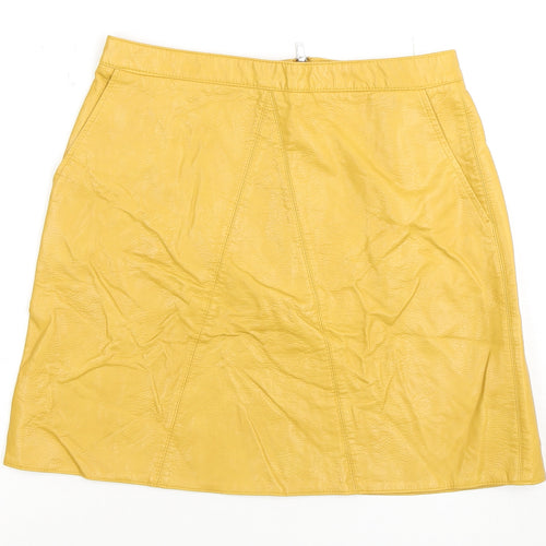 Zara Basic Women's Yellow Midi Straight Zip Skirt, Size 12