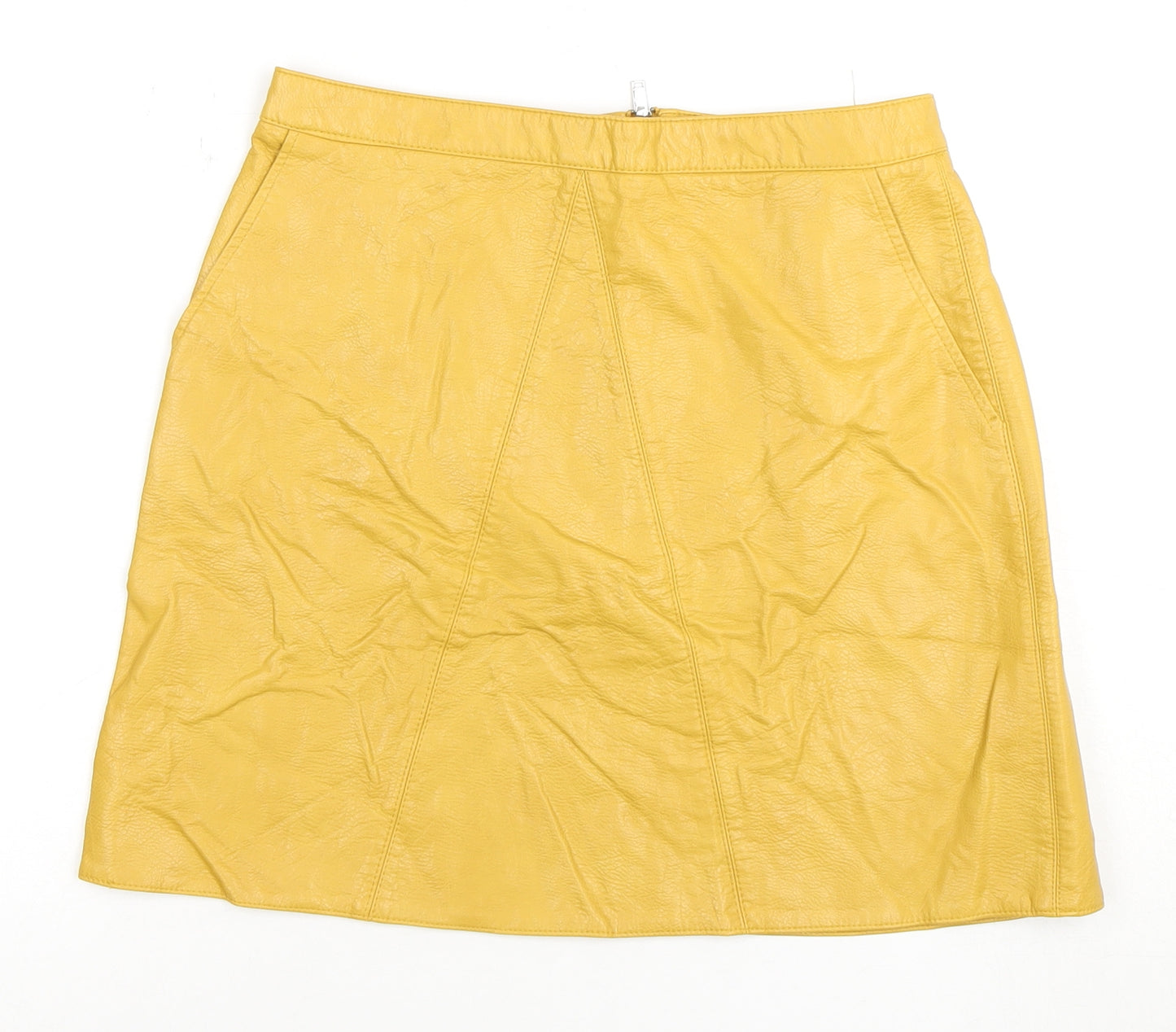 Zara Basic Women's Yellow Midi Straight Zip Skirt, Size 12