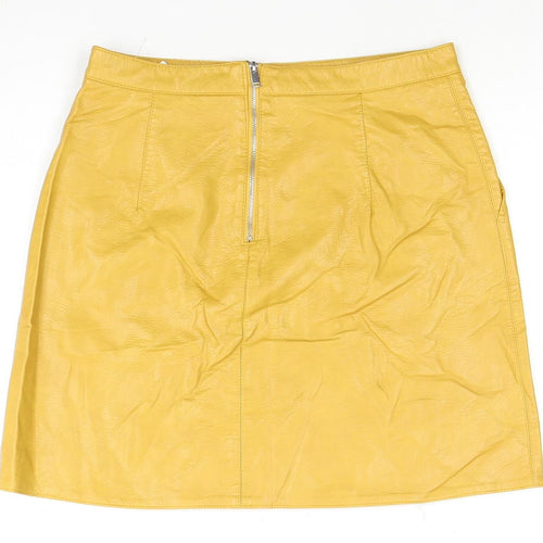 Zara Basic Women's Yellow Midi Straight Zip Skirt, Size 12