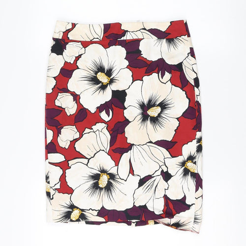 Ann Taylor Women's Red Floral Pencil Skirt Size 2