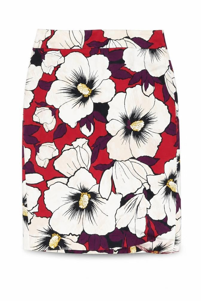 Ann Taylor Women's Red Floral Pencil Skirt Size 2