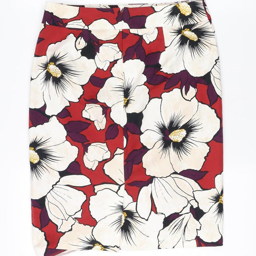 Ann Taylor Women's Red Floral Pencil Skirt Size 2