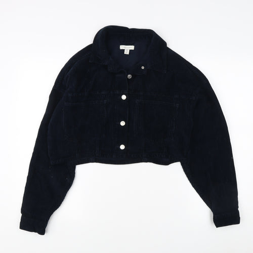 Topshop Women's Black Cropped Corduroy Bomber Jacket, Size 10
