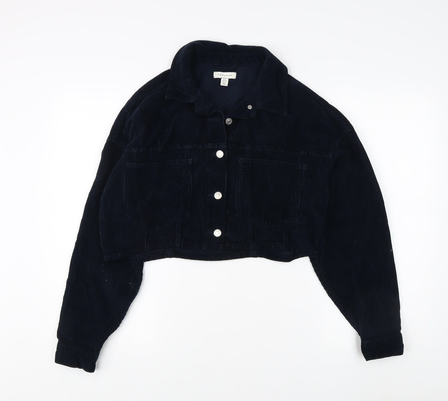Topshop Women's Black Cropped Corduroy Bomber Jacket, Size 10