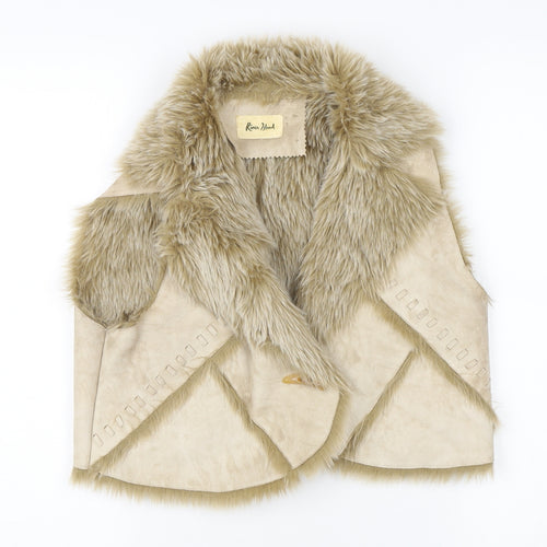 River Island Beige Women's Fur Trim Cropped Waistcoat Size 14