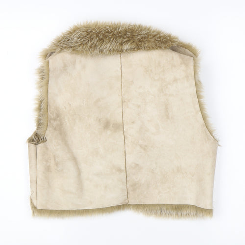 River Island Beige Women's Fur Trim Cropped Waistcoat Size 14