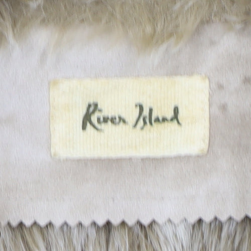 River Island Beige Women's Fur Trim Cropped Waistcoat Size 14