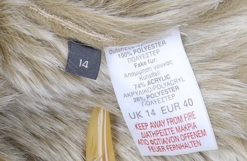 River Island Beige Women's Fur Trim Cropped Waistcoat Size 14