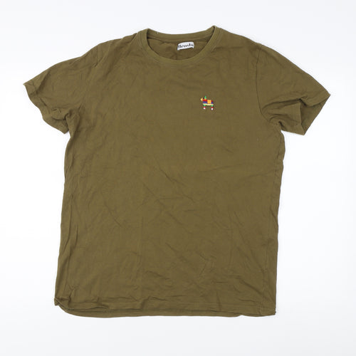 Brosh Men's XL Green Cotton T-Shirt, Crew Neck