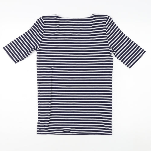 Gap Women's Blue Striped T-Shirt, Size M, Scoop Neck