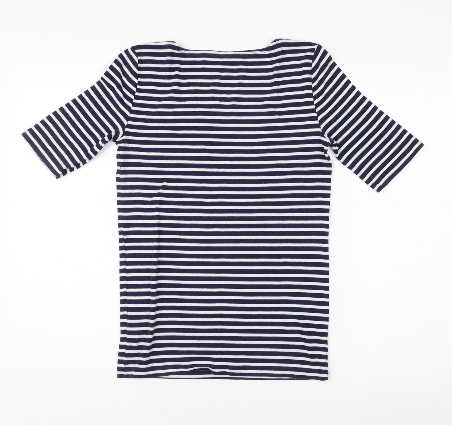 Gap Women's Blue Striped T-Shirt, Size M, Scoop Neck