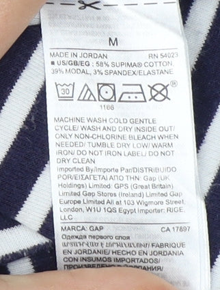 Gap Women's Blue Striped T-Shirt, Size M, Scoop Neck