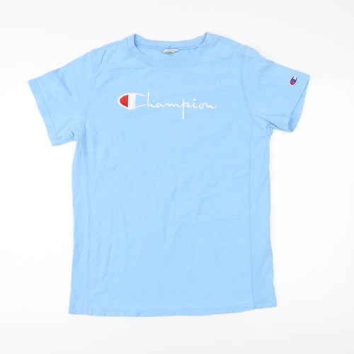 Champion Men's Blue Cotton T-Shirt, L, Embroidered, Casual