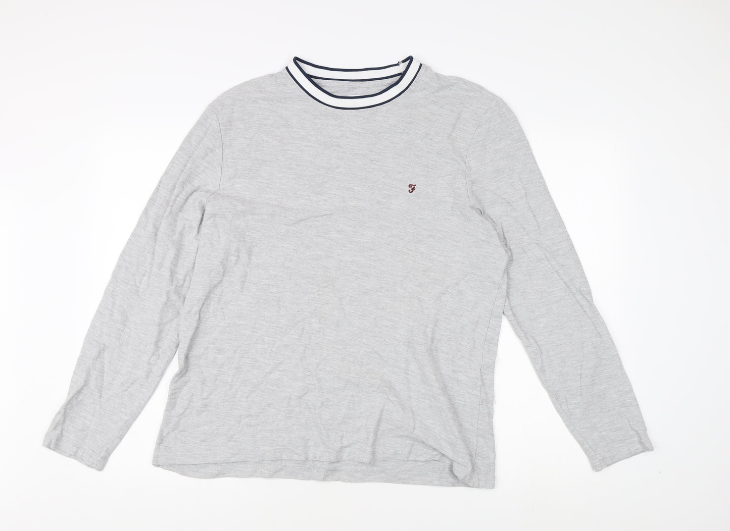 Farah Men’s Grey Crew Neck Long Sleeve T-Shirt, Size L
