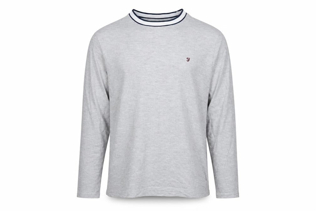 Farah Men’s Grey Crew Neck Long Sleeve T-Shirt, Size L