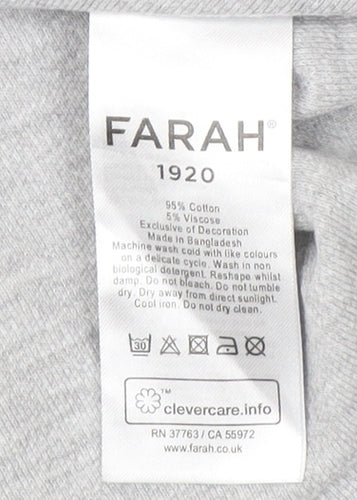 Farah Men’s Grey Crew Neck Long Sleeve T-Shirt, Size L