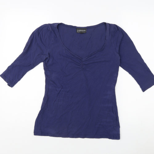 Warehouse Women's Blue V-Neck 3/4 Sleeve Top Size 12