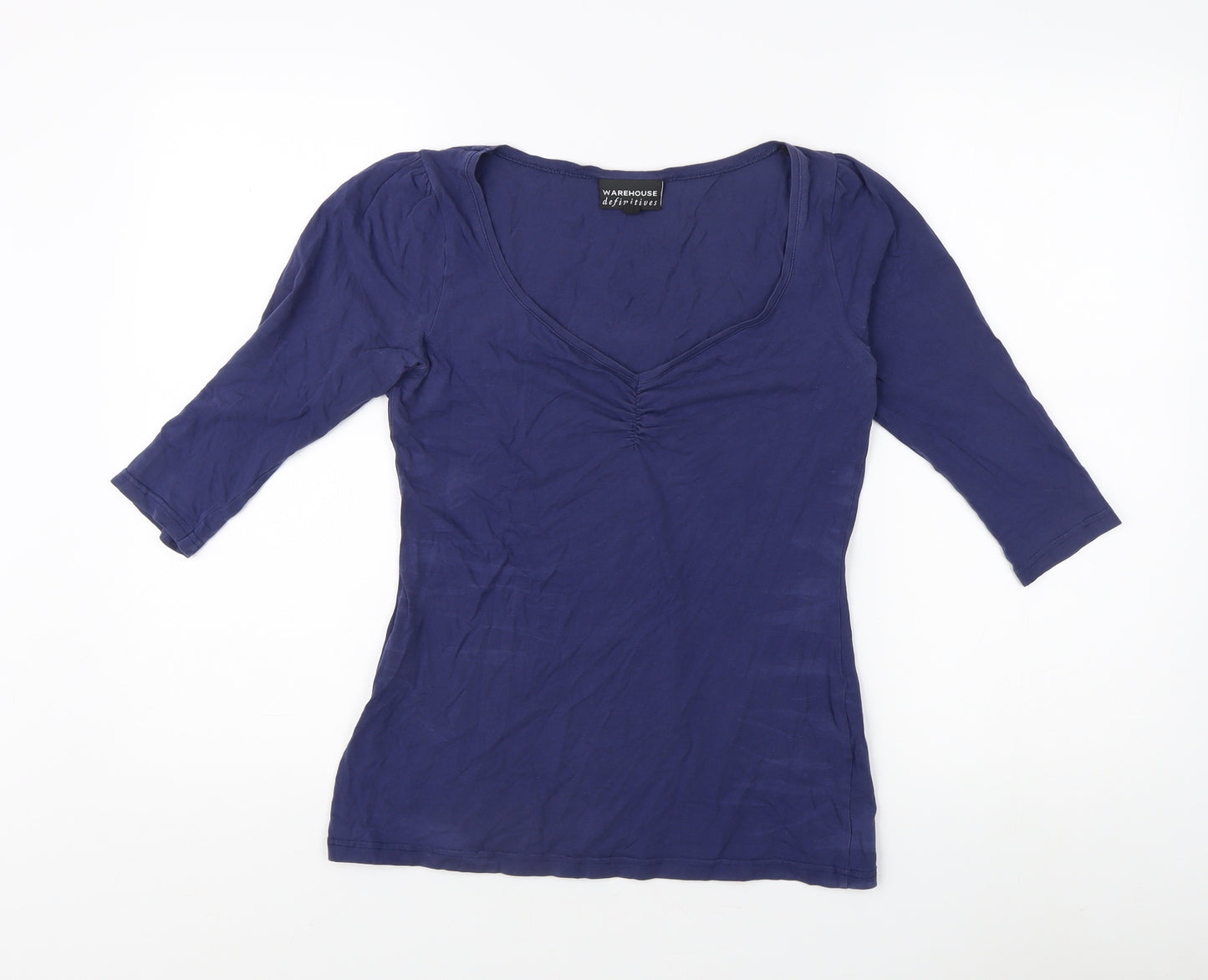Warehouse Women's Blue V-Neck 3/4 Sleeve Top Size 12