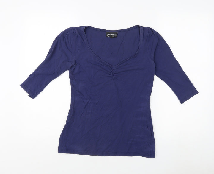 Warehouse Women's Blue V-Neck 3/4 Sleeve Top Size 12