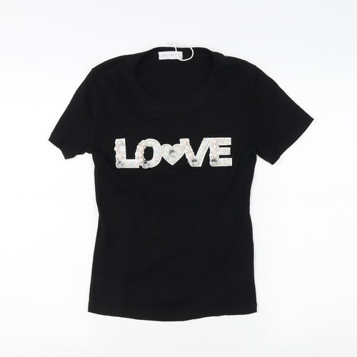 LULU WHITE Women's Black Beaded 'LOVE' T-Shirt L/XL Casual