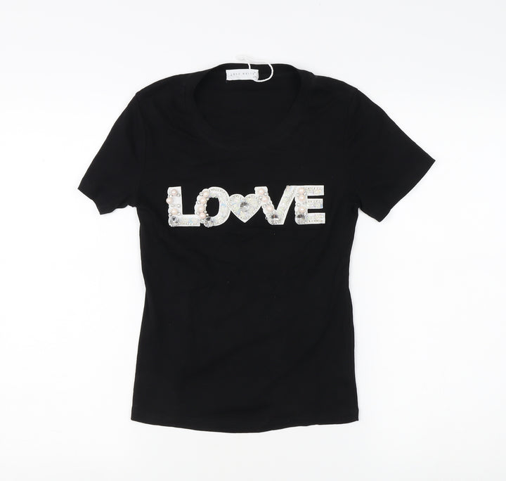 LULU WHITE Women's Black Beaded 'LOVE' T-Shirt L/XL Casual