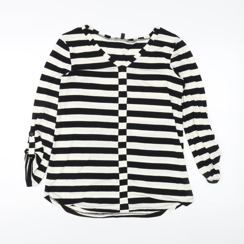 Cabe & Gauge Women's M Black Striped V-Neck Blouse