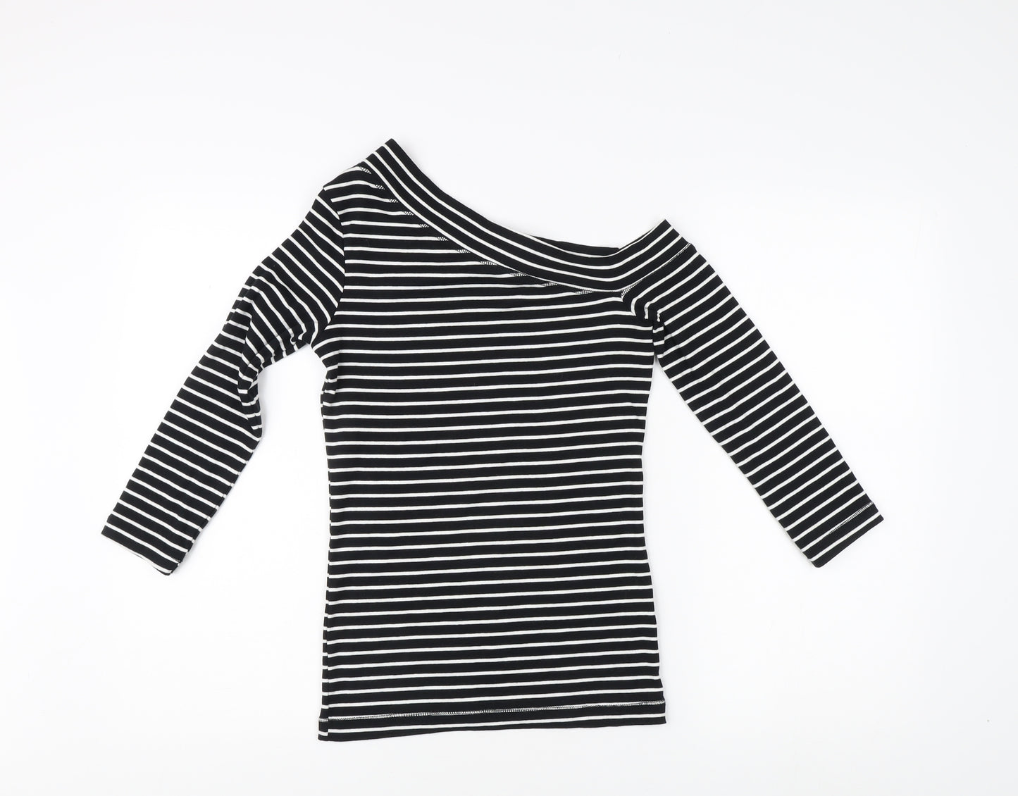 H&M Women's Black Striped T-Shirt, Size 8, Off Shoulder