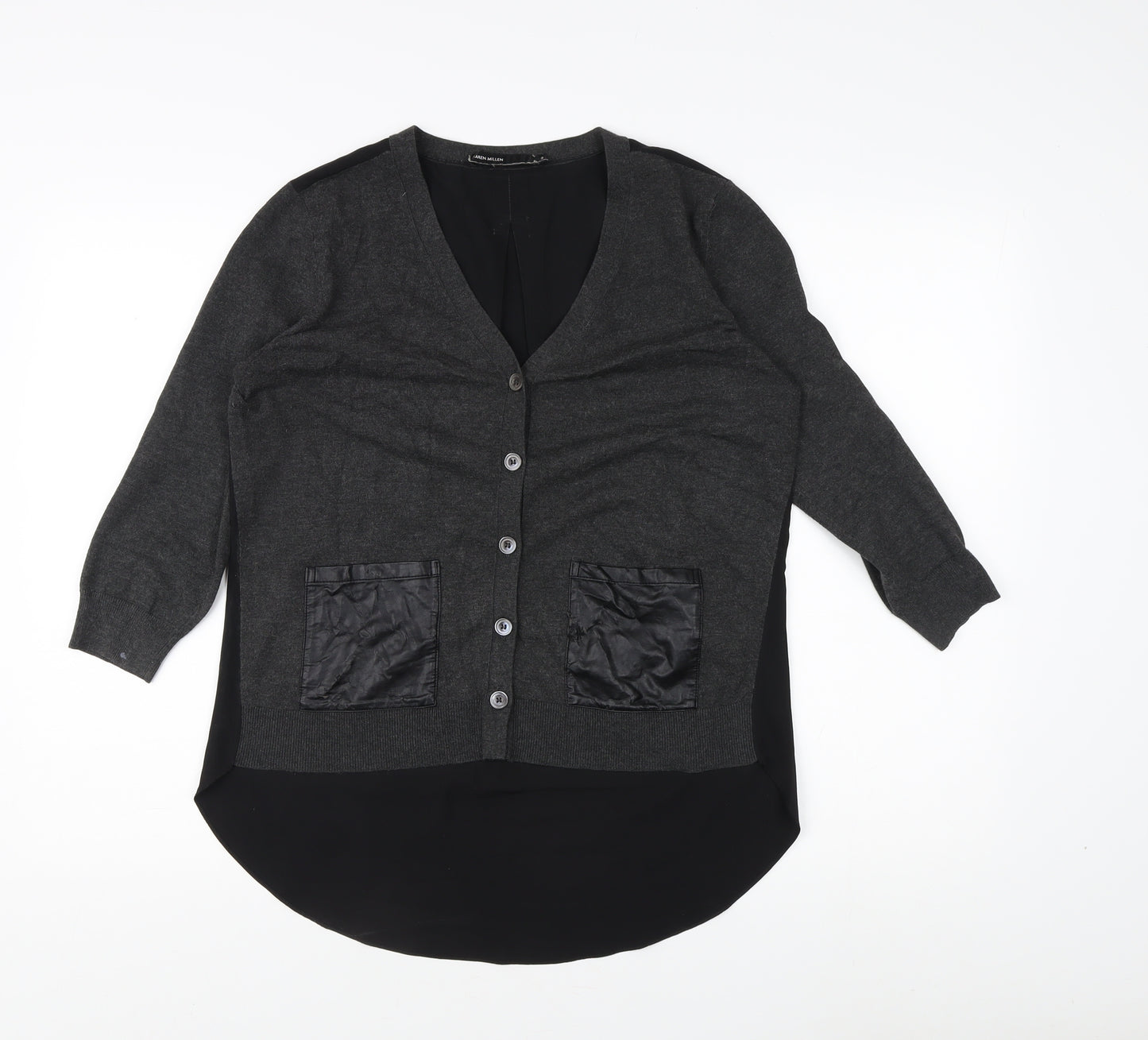 Karen Millen Grey V-Neck Women's Cardigan, Size S, 3/4 Sleeve, Casual