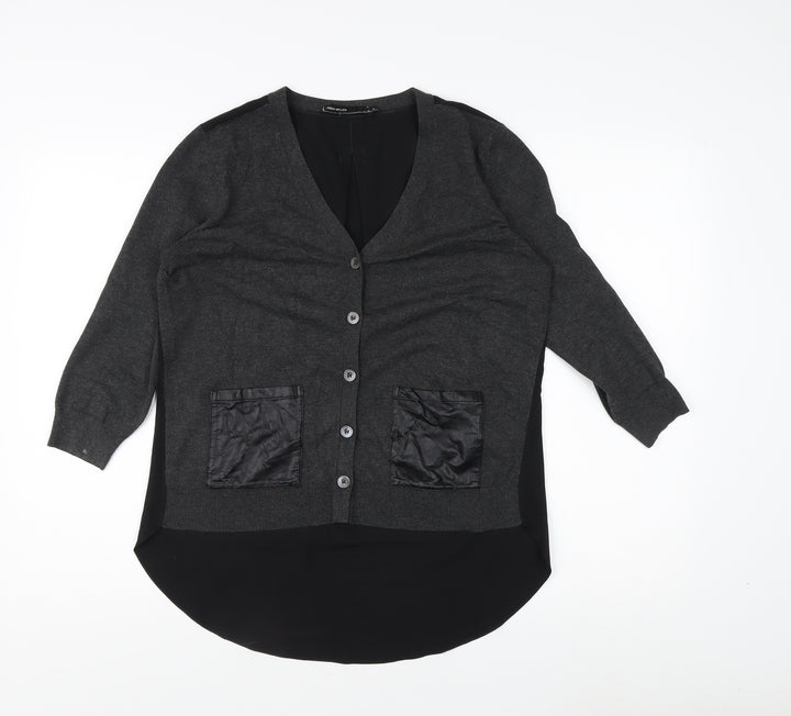 Karen Millen Grey V-Neck Women's Cardigan, Size S, 3/4 Sleeve, Casual