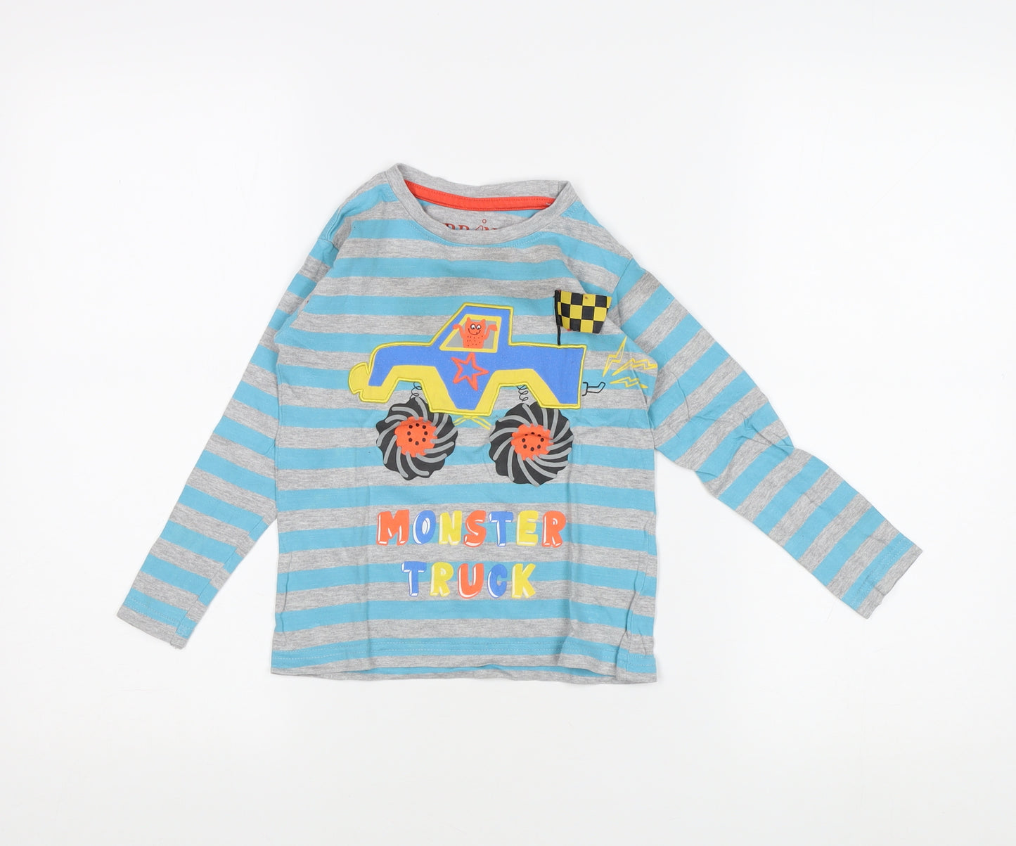 Urban Rascals Boys' Blue Striped Monster Long Sleeve T-Shirt