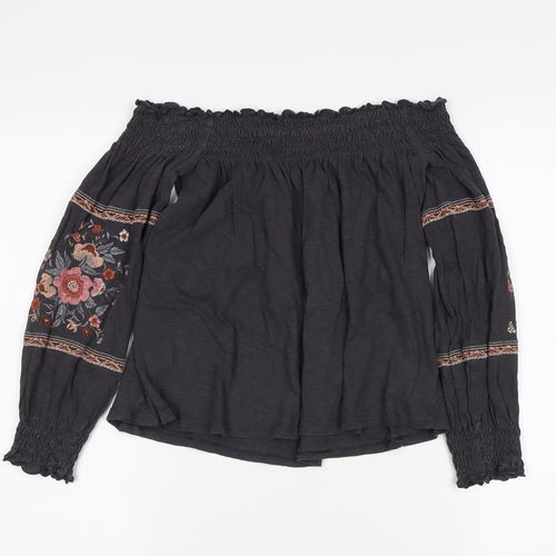 American Eagle Girls Black Floral Blouse S Off Shoulder