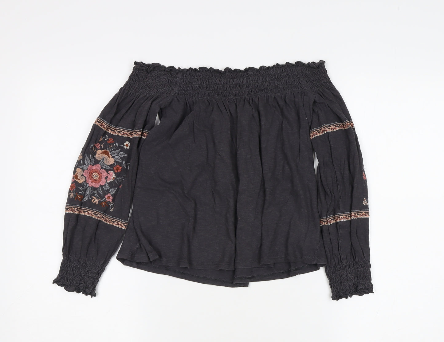 American Eagle Girls Black Floral Blouse S Off Shoulder