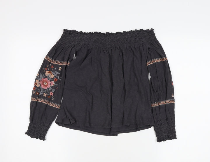 American Eagle Girls Black Floral Blouse S Off Shoulder