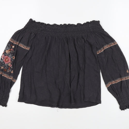 American Eagle Girls Black Floral Blouse S Off Shoulder
