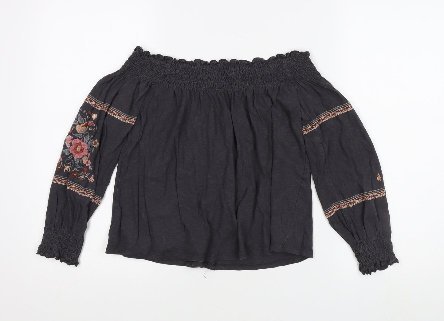 American Eagle Girls Black Floral Blouse S Off Shoulder