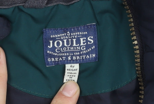 Joules Boys Blue Puffer Jacket 6 Years Hooded Winter Warm