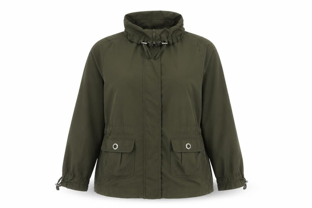 Front view of Maine New England Women's Green Mid-Length Windbreaker Jacket