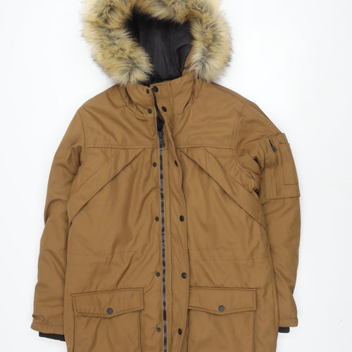 Bershka Men's Brown Parka Jacket S Hooded Winter