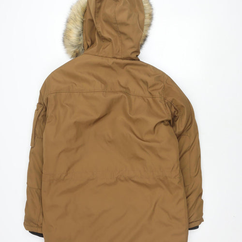 Bershka Men's Brown Parka Jacket S Hooded Winter