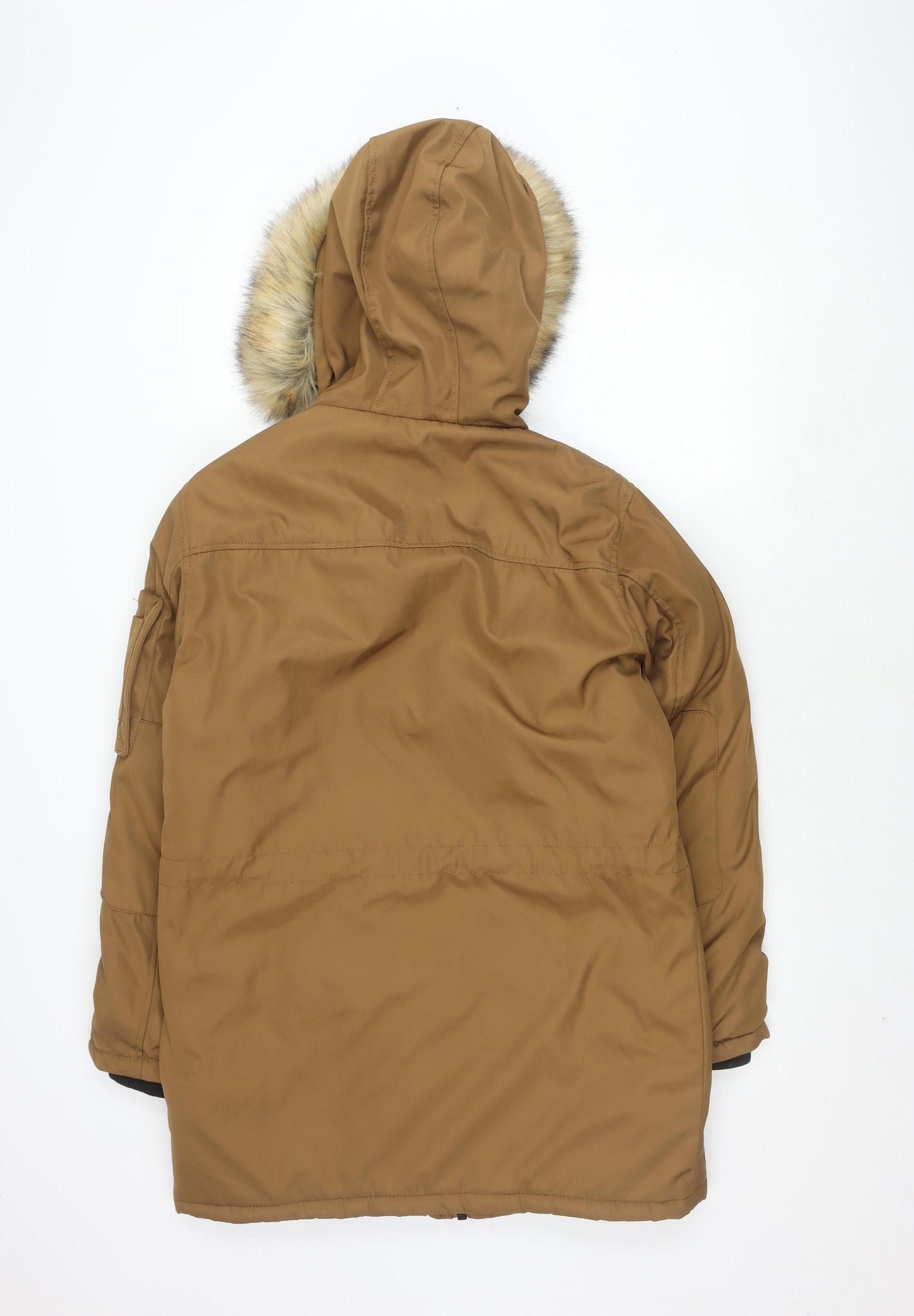 Bershka Men's Brown Parka Jacket S Hooded Winter