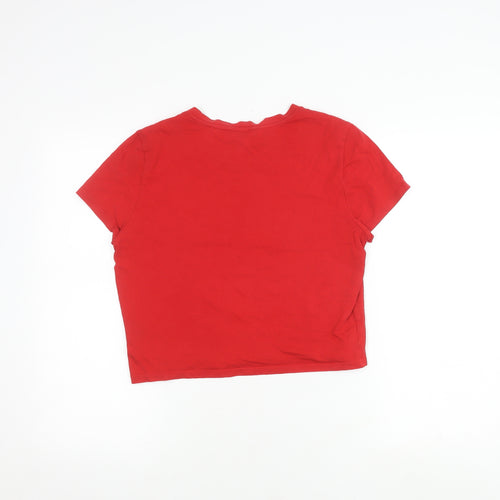 Monki Women's Red Cropped T-Shirt, Crew Neck, Size M