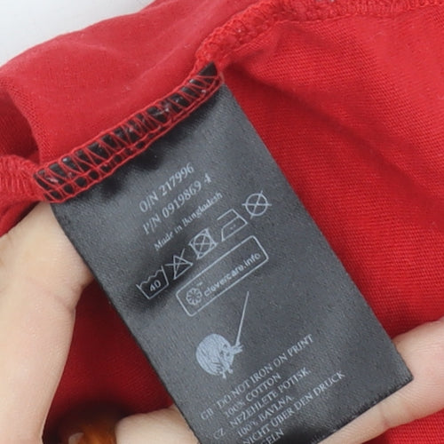 Monki Women's Red Cropped T-Shirt, Crew Neck, Size M