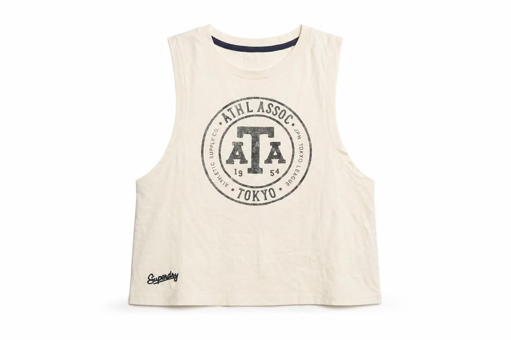 Front view of Superdry Women's Beige Cropped Tank Top, size 10