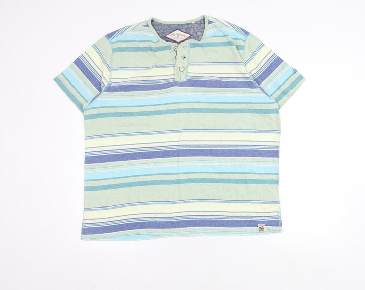 Mantaray Unisex Multicoloured Striped Henley T-Shirt L