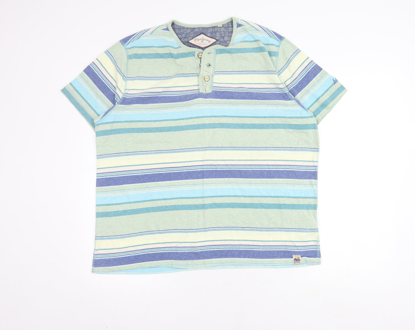 Mantaray Unisex Multicoloured Striped Henley T-Shirt L
