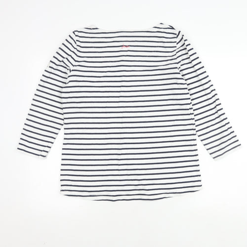 Joules Women's White Striped Top, Size 14, 3/4 Sleeve