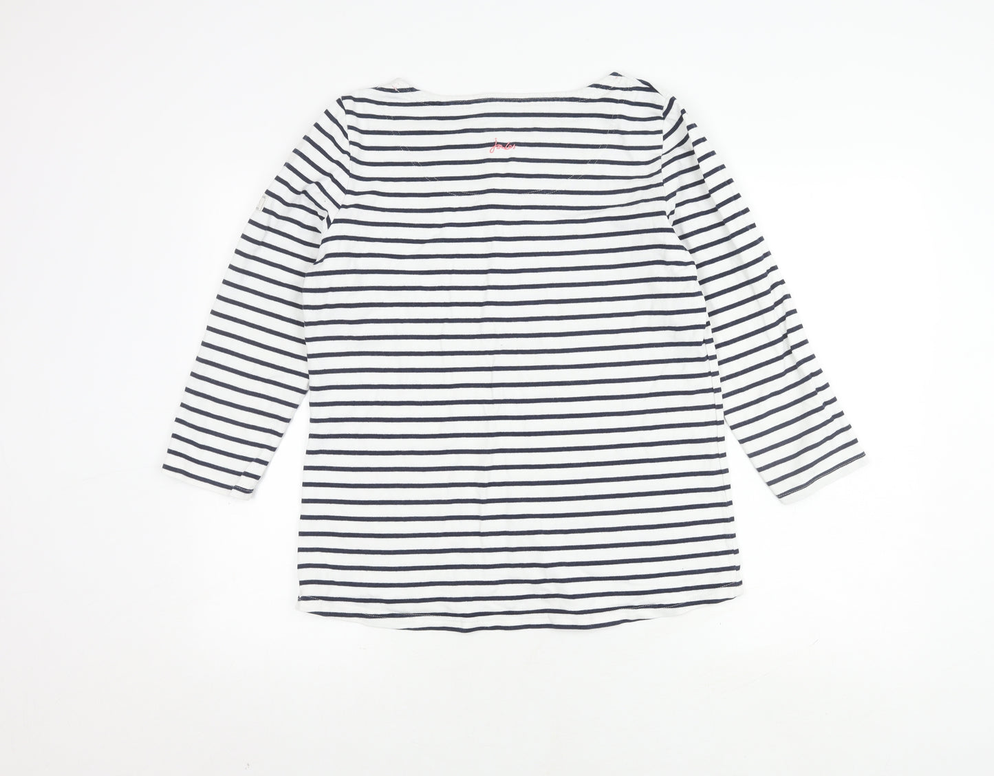 Joules Women's White Striped Top, Size 14, 3/4 Sleeve
